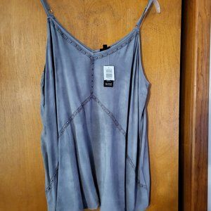 Gray distressed look blouse w/ rivets